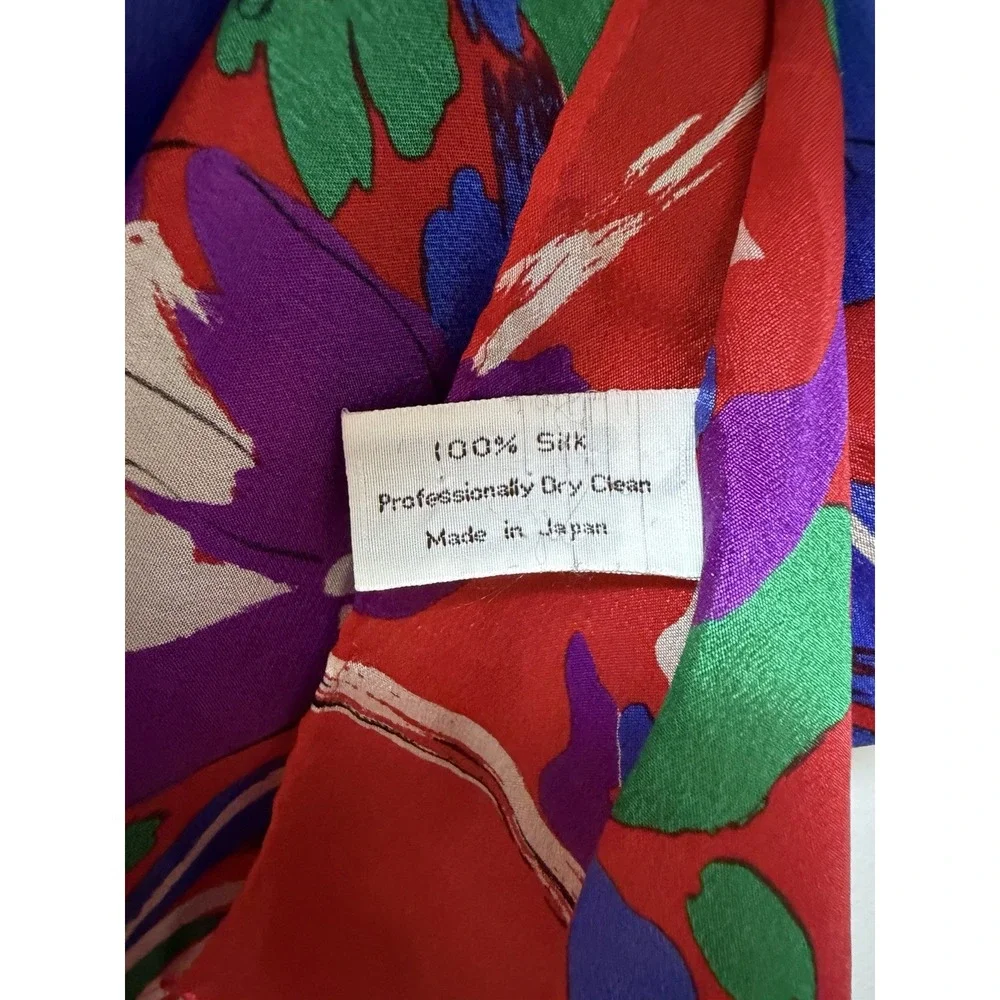 Vintage Echo Nordstrom Colorful Botanical Print Silk Scarf Made In Japan Retro